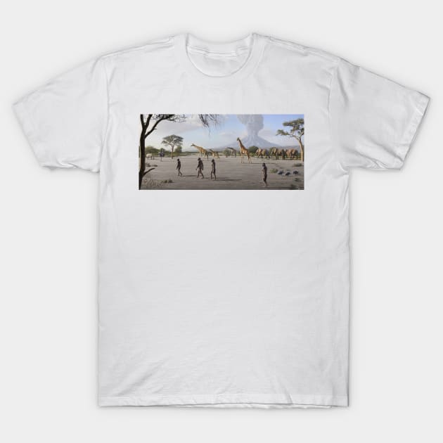 Laetoli fossil footprints scene, illustration (C040/2702) T-Shirt by SciencePhoto